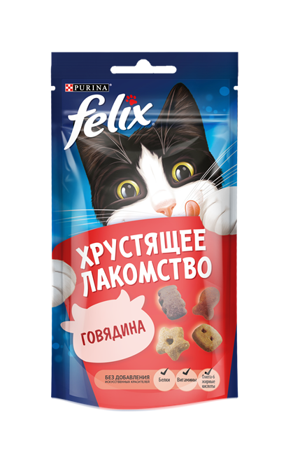 FELIX® Хрустящее Лакомство. Корм сухой неполнорационный для взрослых кошек, со вкусом говядины - фото 6809