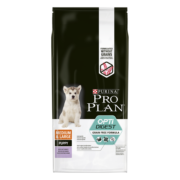 Pro Plan® Grain Free Formula для щенков средних и крупных пород с чувствительным пищеварением, с высоким содержанием индейки - фото 6814