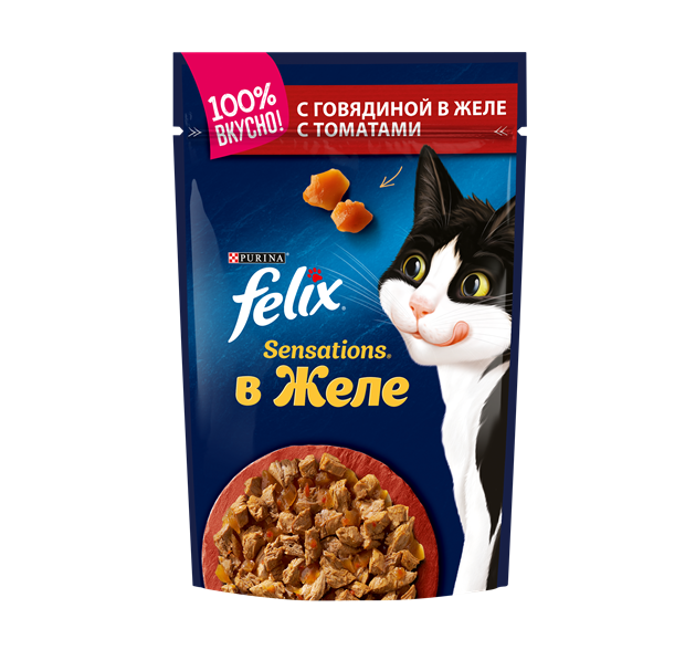 Влажный корм Felix® Sensations® для взрослых кошек, с говядиной в желе с томатами - фото 6826