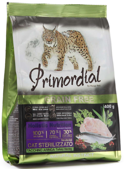 Primordial сухой корм для стерилиз. кошек беззерновой индейка сельдь - фото 8678