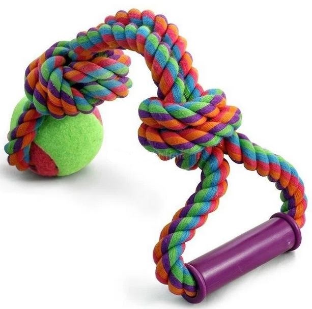 Triol Грейфер для собак "Веревка цветная с 2-мя узлами, ручкой и мячом" d65/380мм - фото 9039
