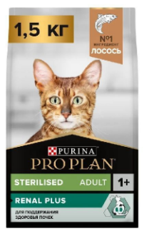 Pro Plan 99842 Sterilised OptiRenal корм для кастрированных и стерилизованных кошек. Лосось. 1.5 кг 99842 - фото 9941