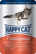 Паучи Happy Cat для кошек Говядина и Печень с зеленым горошком