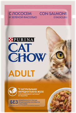 Влажный корм Cat Chow® для взрослых кошек, с лососем и зеленой фасолью в желе