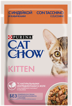 Влажный корм Cat Chow® для котят с индейкой и кабачками в желе