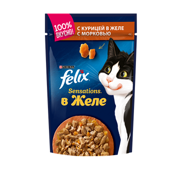 Влажный корм Felix® Sensations® для взрослых кошек, с курицей в желе с морковью