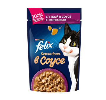 Влажный корм Felix® Sensations® для взрослых кошек, с уткой в соусе с морковью