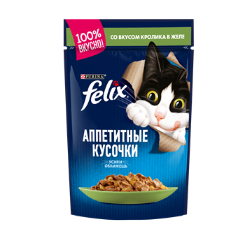 Влажный корм Felix® Аппетитные кусочки для взрослых кошек, с кроликом в желе
