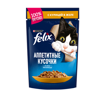 Влажный корм Felix® Аппетитные кусочки для взрослых кошек, с курицей в желе