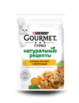 Влажный корм Gourmet Натуральные рецепты для кошек, курица на пару с морковью