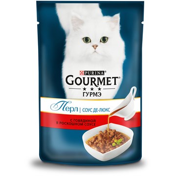Влажный корм Gourmet Перл Соус Де-люкс для кошек, с говядиной в роскошном соусе