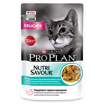 Влажный корм Pro Plan® Nutri Savour® для взрослых кошек с чувствительным пищеварением или с особыми предпочтениями в еде, с океанической рыбой в соусе