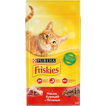 Сухой корм Friskies® для взрослых кошек, с мясом, курицей и печенью