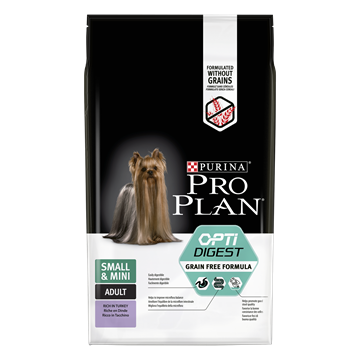 Сухой корм Pro Plan® Grain Free Formula (беззерновой) для взрослых собак мелких и карликовых пород с чувствительным пищеварением, с высоким содержанием индейки