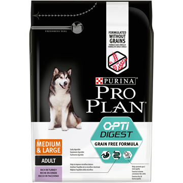 Сухой корм Pro Plan® Grain Free Formula (беззерновой) для взрослых собак средних и крупных пород с чувствительным пищеварением, с высоким содержанием индейки