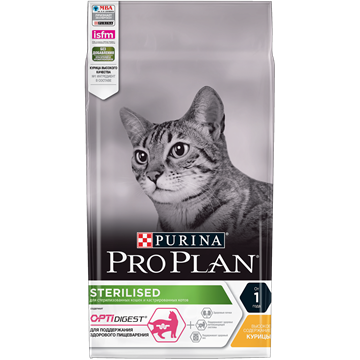 Сухой корм Pro Plan® для стерилизованных кошек и кастрированных котов старше 1 года, с высоким содержанием курицы