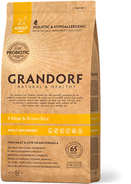Grandorf корм для собак мини-пород 4 Мяса с рисом и пробиотиками 1 кг