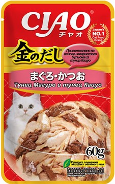 Inaba Ciao Kinnodashi пауч для кошек, тунец магуро и тунец кацуо в желе