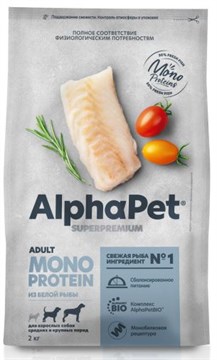 AlphaPet MONOPROTEIN сухой корм для взрослых собак средних и крупных пород