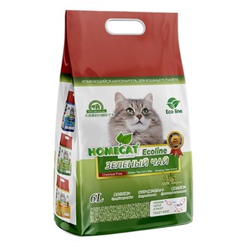 Homecat Ecoline Наполнитель комкующийся зеленый чай 6 л
