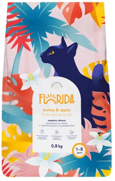 FLORIDA 289949 сухой корм для взрослых кошек с чувствит пищеварением с индейкой и яблоком 800 г