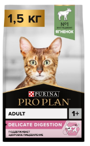 Pro Plan 40260 Delicate OptiDigest корм для кошек с чувствительным пищеварением Ягненок 1,5 кг