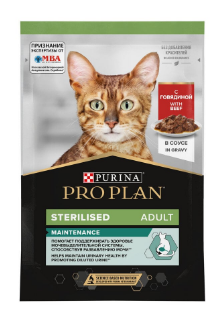 Pro Plan 56916 Nutrisavour Sterilised в соусе для стерилизованных кошек. Говядина. 85г